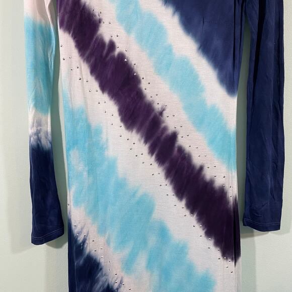 INC International Concepts Navy Tie Dyed Long Sleeve Stretchy Maxi Dress M NWT - Picture 3 of 6